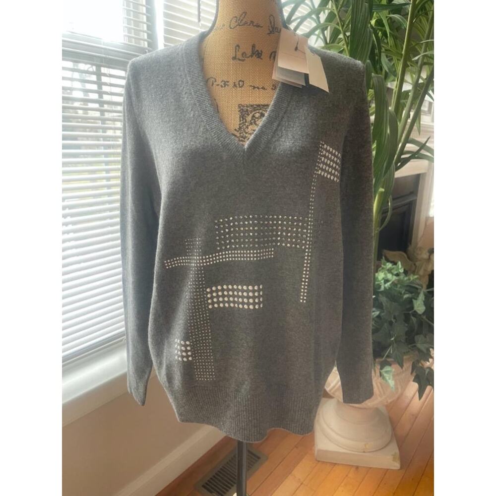NWT $1095 Christopher Kane hoffix Wool Cashmere jumper sweater gray Sz M(SW300)